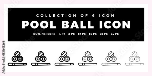 Pool Ball Icon Set. Collection of 6 Outline Icons for Billiards Games