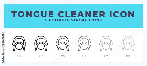 Tongue cleaner lineal icon symbol vector. Black outline for web. App. Presentation and more.