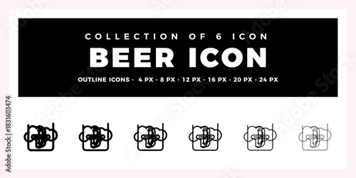 Collection of 6 Beer Icons. Outline Design Set