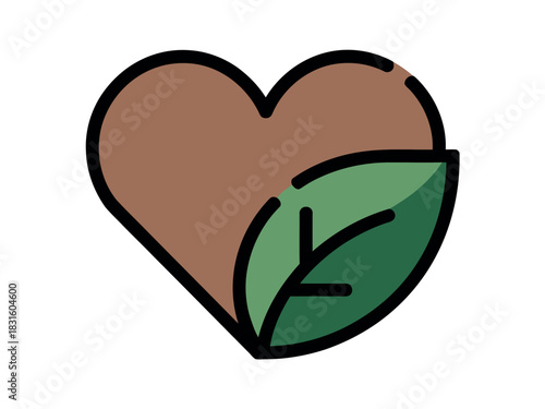 A stylized brown heart with a green leaf overlay symbolizes health and nature.