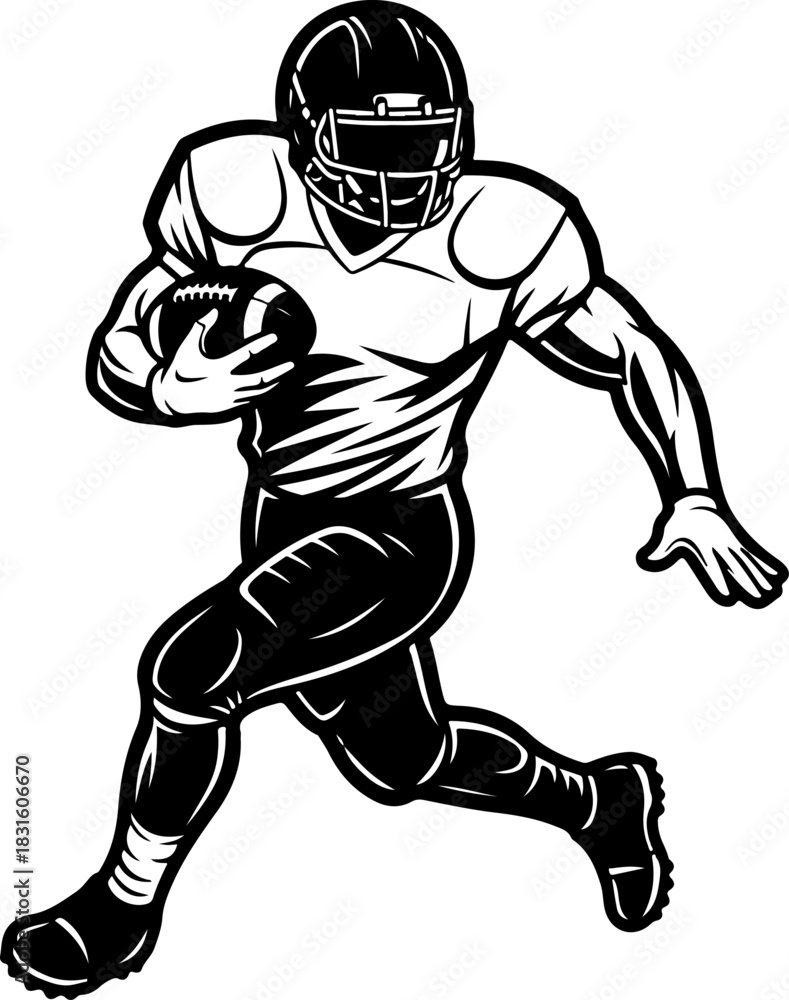 Naklejka premium American Football Player Running Line Art Illustration
