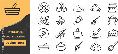 Food and drink line icons sugar and sweets vector