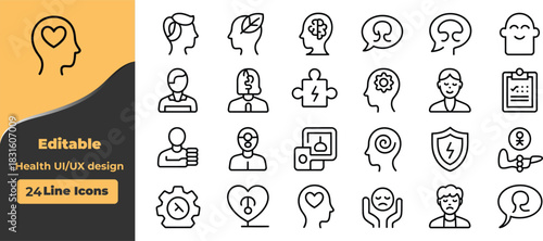 Health and Mind Icons Brain Heart Puzzle and People vector