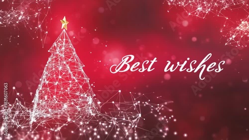 Abstract holiday greeting card showing illuminated plexus christmas tree and glowing particles