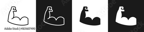 Muscle Arm Line N Glyph Icon Style In White And Black Background