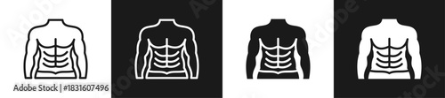Six-Pack Abs Line N Glyph Icon Style In White And Black Background