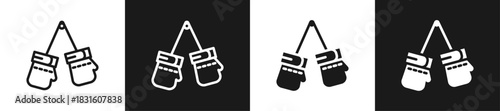 Boxing Gloves Line N Glyph Icon Style In White And Black Background