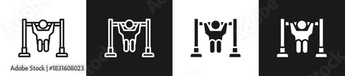 Pull-Up Motion Line N Glyph Icon Style In White And Black Background