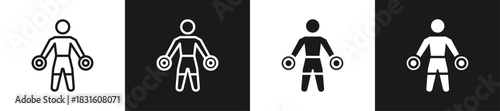 Bicep Curl Line N Glyph Icon Style In White And Black Background