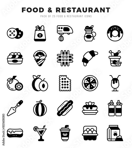 Vector Food and Restaurant types icon set in Lineal Filled style. vector illustration.