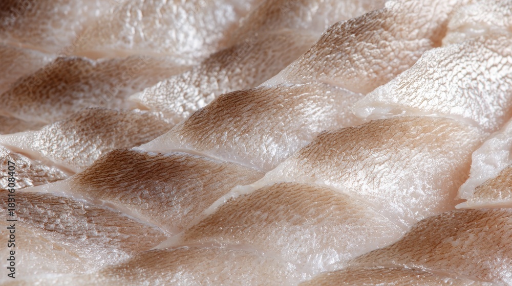 Obraz premium Close-up of a group of fish fillets. the fillets are arranged in a zigzag pattern, with each fillet slightly overlapping the one below it.