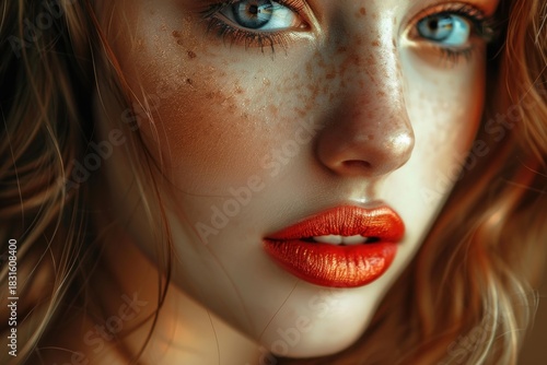 Wallpaper Mural Beauty portrait highlighting flawless skin, vibrant lipstick, and captivating gaze Torontodigital.ca