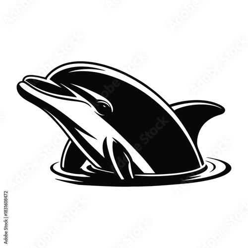 Dolphin head close-up above water Vector, Silhouette, Illustration