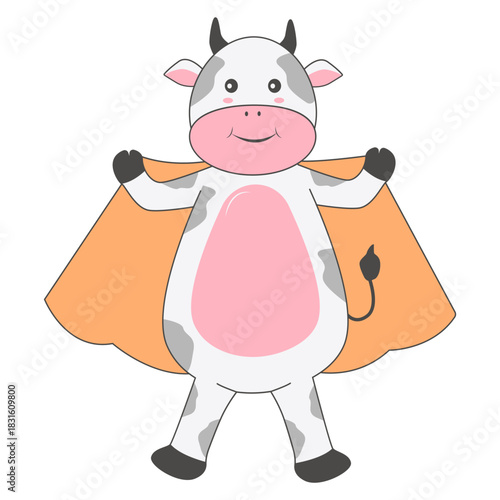 Baby Cow Character with Cartoon Design. Vector Illustration.