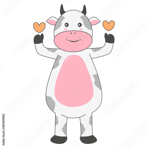 Baby Cow Character with Cartoon Design. Vector Illustration.
