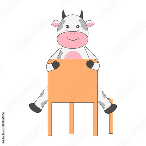 Baby Cow Character with Cartoon Design. Vector Illustration.