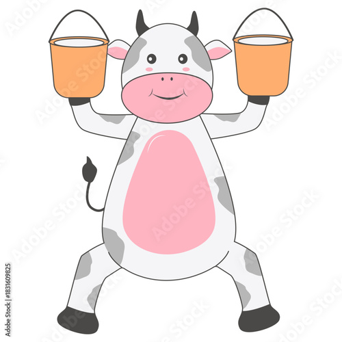 Baby Cow Character with Cartoon Design. Vector Illustration.