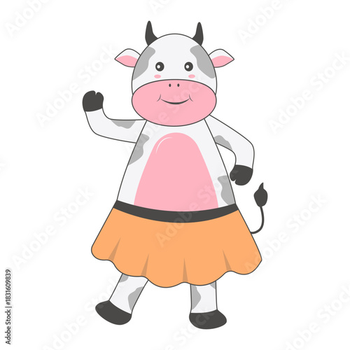 Baby Cow Character with Cartoon Design. Vector Illustration.