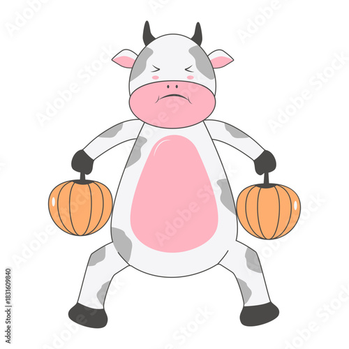 Baby Cow Character with Cartoon Design. Vector Illustration.