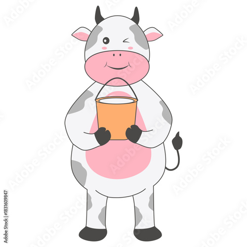 Baby Cow Character with Cartoon Design. Vector Illustration.