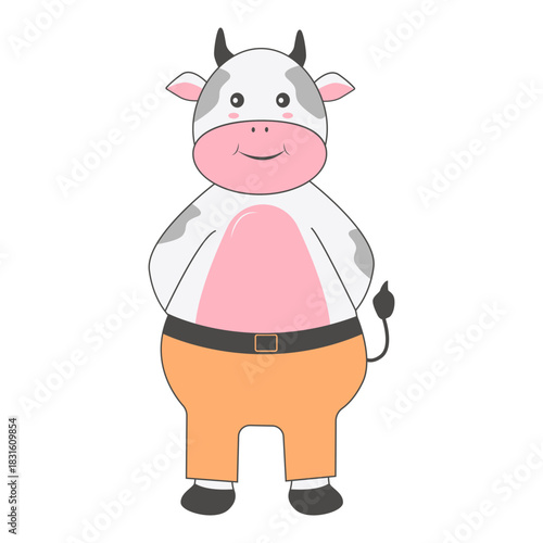 Baby Cow Character with Cartoon Design. Vector Illustration.