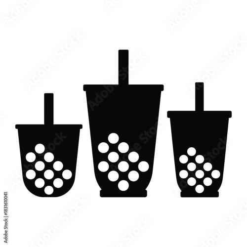 Group of three boba cups in different sizes Vector, Silhouette, Illustration