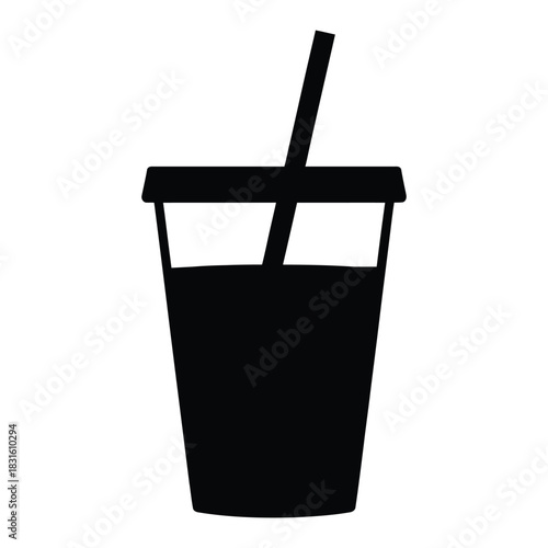 Tall cup with wide straw and visible pearl layer Vector, Silhouette, Illustration