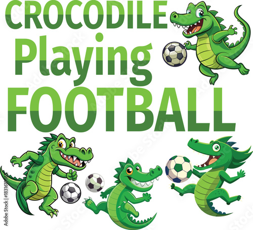 Crocodiles playing football with soccer balls