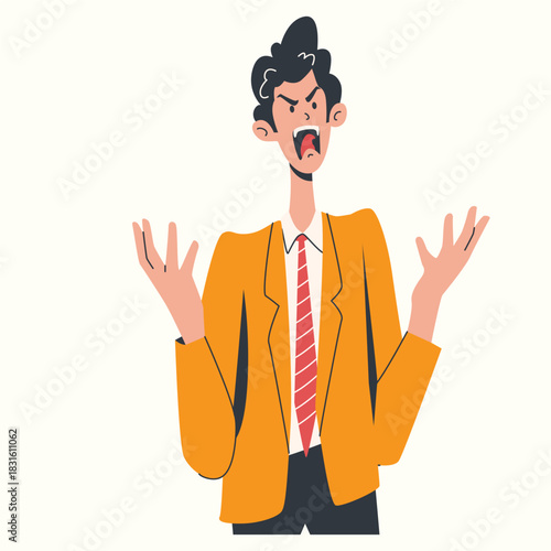 Mad People Feeling Anger a distressed character raising their hands in a moment of emotional outrage illustratio