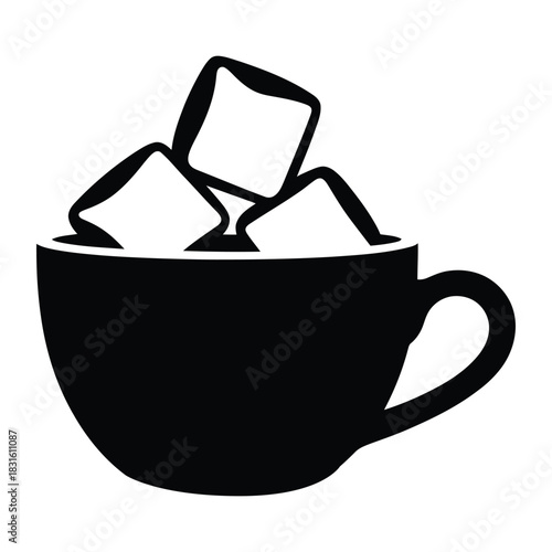 Ice cubes in cup Vector, Silhouette, Illustration