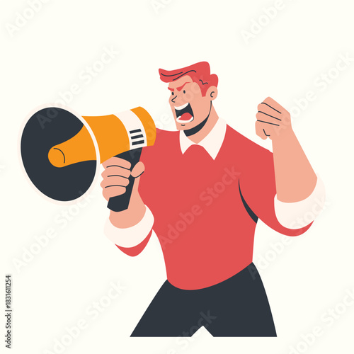 Mad People Feeling Anger a person shouting through a megaphone to release built-up frustration and anger illustration