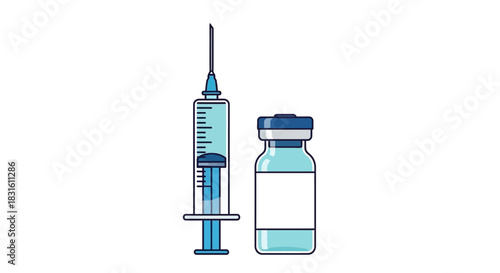 Syringe and vial medical items set against a plain white backdrop