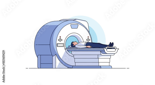 A man in a hospital bed is about to be scanned by a medical device