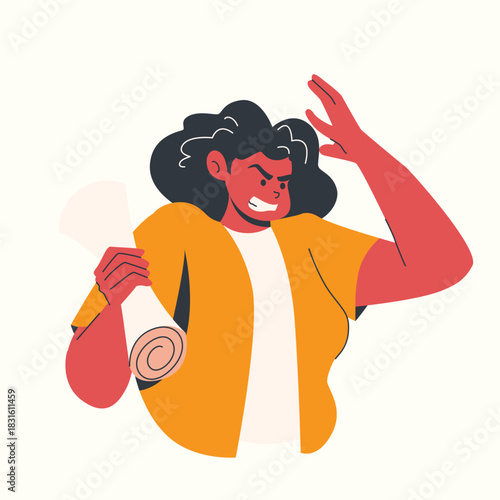 Mad People Feeling Anger a woman struggling to stay calm while holding back her anger over a stressful situation illustration