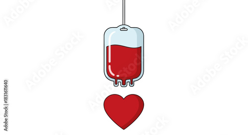 Blood bag above heart suggesting donation or transfusion