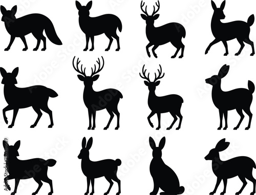 Deer silhouette vector set