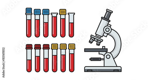 Illustration with blood vials  microscope