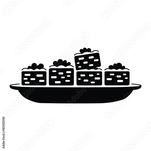 Tray of cut brownie squares Vector, Silhouette, Illustration