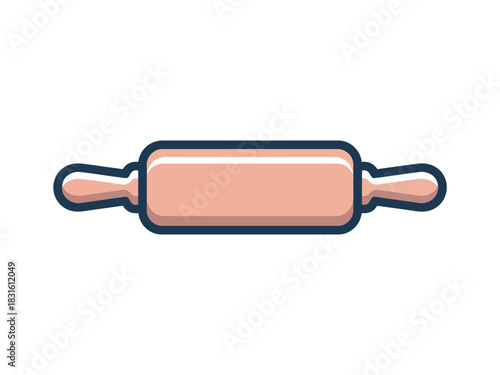 A simple illustration of a wooden rolling pin with handles on a white background, ready for baking.