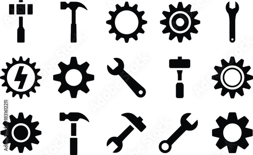 Tool and gear icon set
