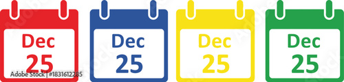 Four colorful calendar icons displaying december twenty fifth a holiday date