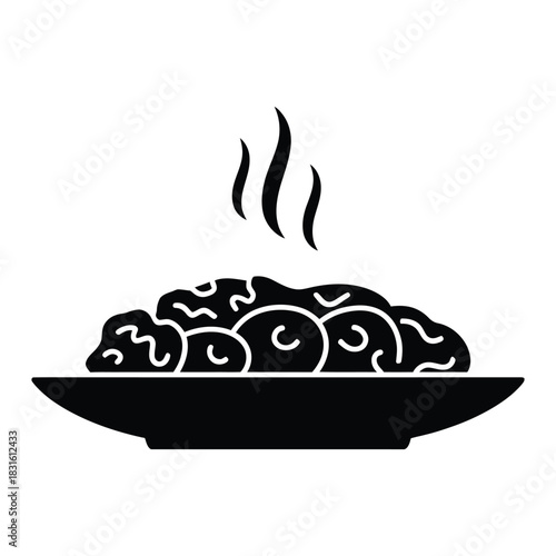 Plate of bulgogi with steam rising Vector, Silhouette, Illustration
