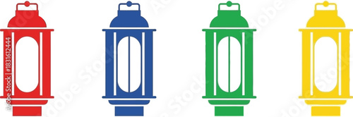 Four colorful lantern illustrations in a row on a white background