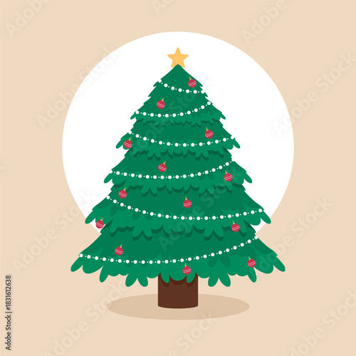 Classic Christmas Tree Decoration With Lamp, Ball and Star.