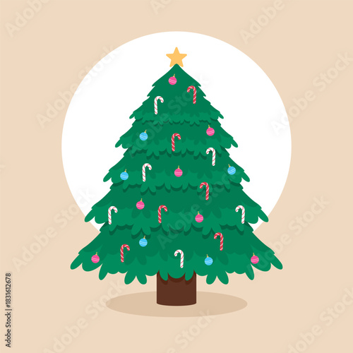 Christmas Tree Decoration With Ball, Candy and Star.