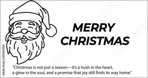 Santa face with “MERRY CHRISTMAS” text and poetic quote vector for festive greetings and seasonal decor