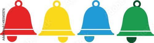 A row of four colorful bell icons in red yellow blue and green