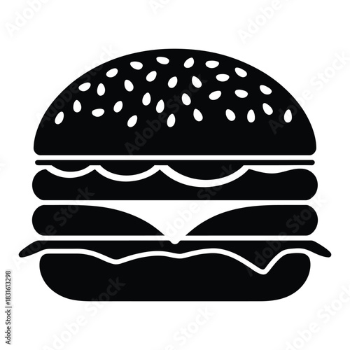 Double patty burger with sesame seed bun Vector, Silhouette, Illustration