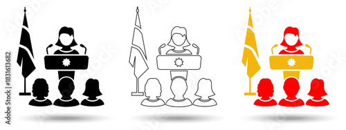 Press conference icon. Press conference icon on a white background, isolated. The icon has three uses in applications and websites. Vector illustration. Press conference icon on a white background.