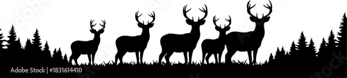 Majestic Deer Silhouette in Mountain Forest Wilderness Art